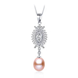 Freshwater Pearl Pendant Necklace Zircon 925 Sterling Silver Wedding Jewelry