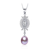 Freshwater Pearl Pendant Necklace Zircon 925 Sterling Silver Wedding Jewelry