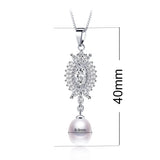 Freshwater Pearl Pendant Necklace Zircon 925 Sterling Silver Wedding Jewelry