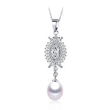 Freshwater Pearl Pendant Necklace Zircon 925 Sterling Silver Wedding Jewelry