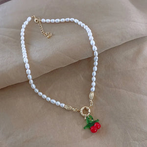 Natural Freshwater Pearl Cherry Fruit Pendant Necklace