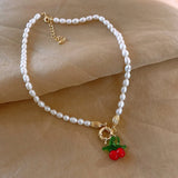 Natural Freshwater Pearl Cherry Fruit Pendant Necklace