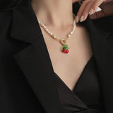 Natural Freshwater Pearl Cherry Fruit Pendant Necklace