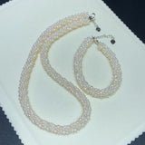 Natural Freshwater Pearl choker collarbone chain Necklace Bracelet Sets