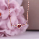 Natural Garnet Heart Red Necklace Pendant S925 Silver Fine Jewelry