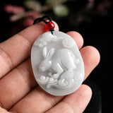Natural A Jade Jadeite Coin Rabbit Pendant Women Gift