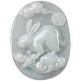 Natural A Jade Jadeite Coin Rabbit Pendant Women Gift