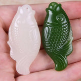 Natural Green/White Jade Fish Pendant Necklace Amulet