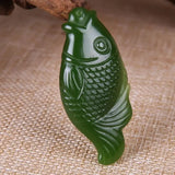 Natural Green/White Jade Fish Pendant Necklace Amulet