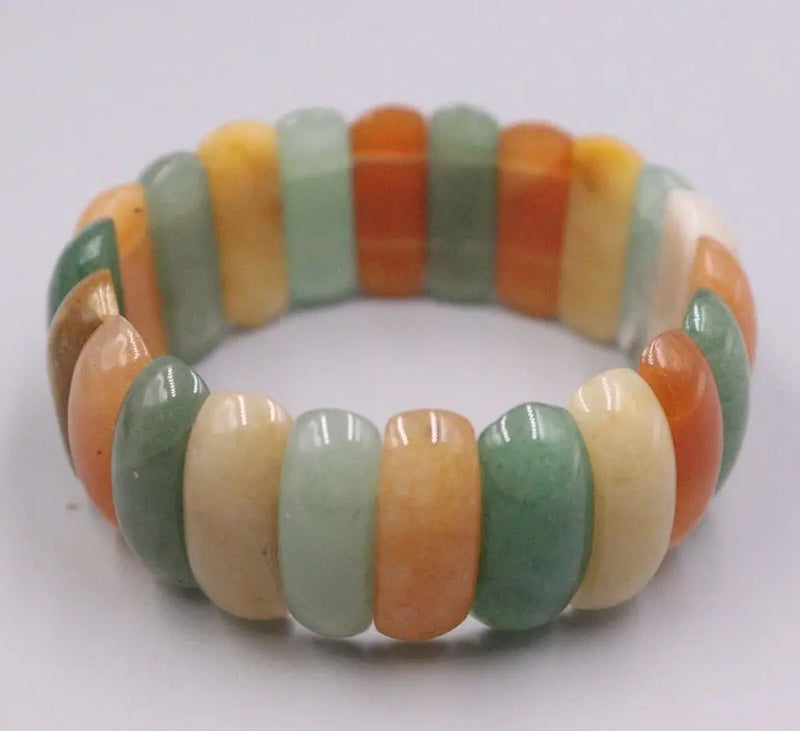 Handmade Natural Jade Beaded Bracelet 24mm Width Colorful Long Beads Bangle
