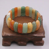 Handmade Natural Jade Beaded Bracelet 24mm Width Colorful Long Beads Bangle
