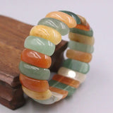 Handmade Natural Jade Beaded Bracelet 24mm Width Colorful Long Beads Bangle