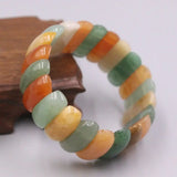 Handmade Natural Jade Beaded Bracelet 24mm Width Colorful Long Beads Bangle