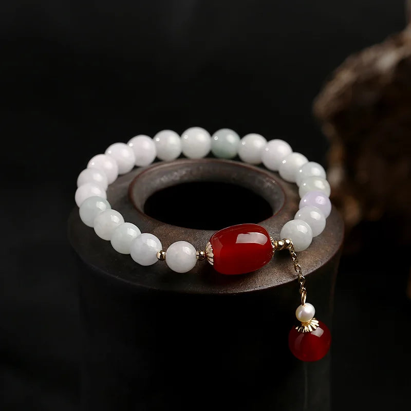 Natural Jade Beads Bracelet Bangle Gemstone Agate Pearl 14k Tassel Pendant