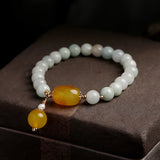 Natural Jade Beads Bracelet Bangle with Tassel Pendant