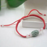 Natural Jadeite Red Knitted Rope Round Oval Beads Bracelet