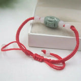 Natural Jadeite Red Knitted Rope Round Oval Beads Bracelet