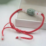 Natural Jadeite Red Knitted Rope Round Oval Beads Bracelet