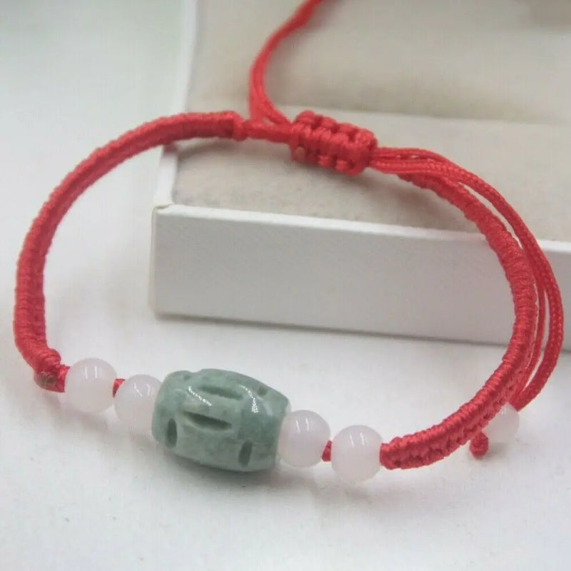 Natural Jadeite Red Knitted Rope Round Oval Beads Bracelet