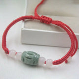 Natural Jadeite Red Knitted Rope Round Oval Beads Bracelet