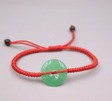 Natural Jade Red Rope Green Bead Bracelet