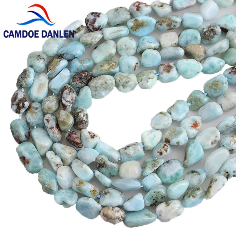 Natural Larimar Beads 8-10mm 15inches for Jewelry Making