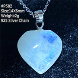 Natural Moonstone Heart Pendant Necklace Crystal Beads Stone Silver Chains
