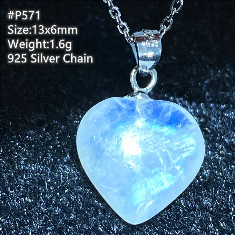 Natural Moonstone Heart Pendant Necklace Crystal Beads Stone Silver Chains