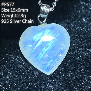 Natural Moonstone Heart Pendant Necklace Crystal Beads Stone Silver Chains