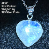 Natural Moonstone Heart Pendant Necklace Crystal Beads Stone Silver Chains