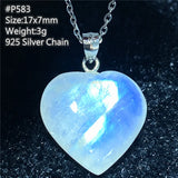 Natural Moonstone Heart Pendant Necklace Crystal Beads Stone Silver Chains