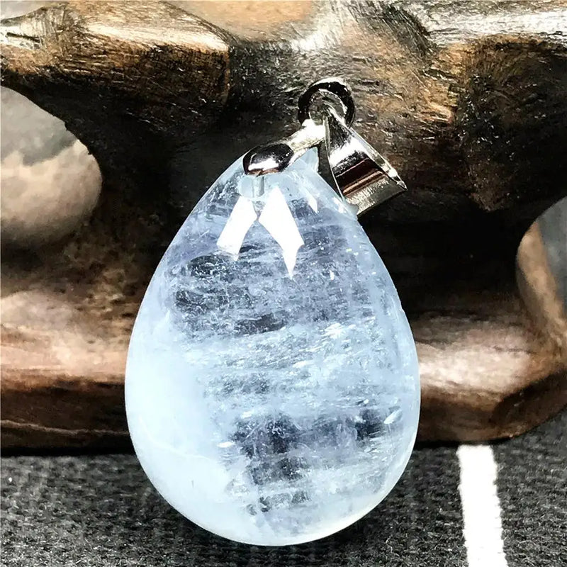 Ocean Aquamarine Beads Necklace Pendant Water Drop Crystal Silver Jewelry