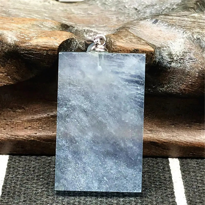 Natural Ocean Aquamarine Necklace Pendant 26x16x4mm Silver Rectangle Gemstone