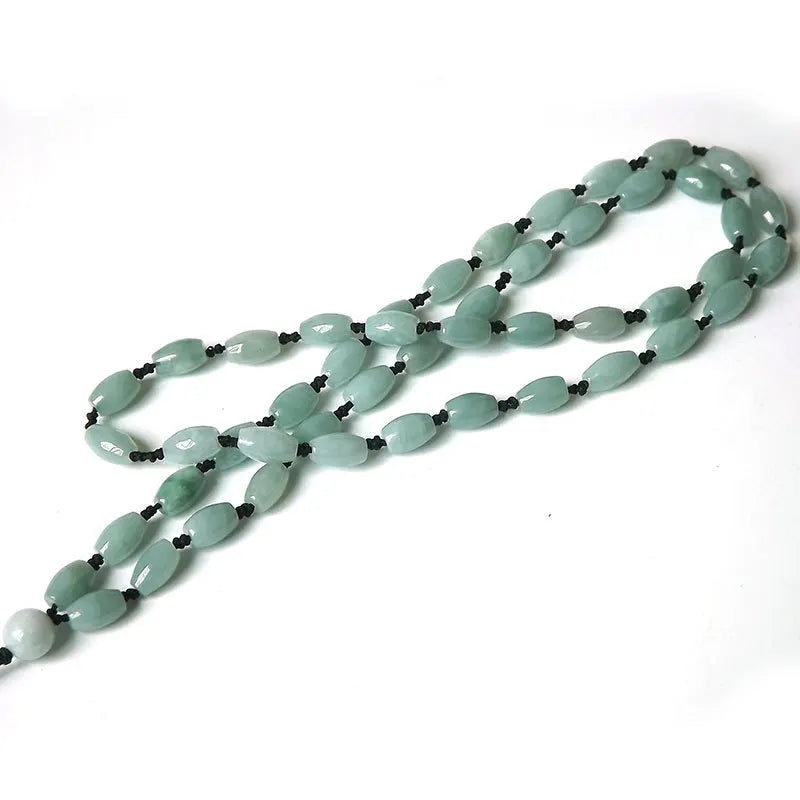 100% Natural Green Jadeite Necklace 10mm Oval Beads