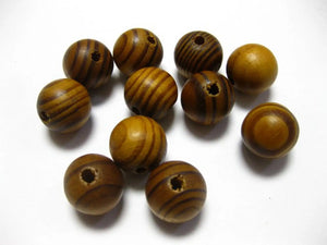12mm Round Wood Beads - Natural Pattern Wooden