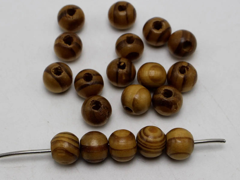 12mm Round Wood Beads - Natural Pattern Wooden