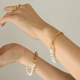 Natural Pearl Beads Bracelet Chain Stainless Steel Women