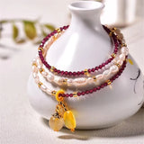 Natural Pearl Bracelet 2mm Garnet Charms Elastic Rope Real Pearl Bracelet
