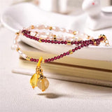 Natural Pearl Bracelet 2mm Garnet Charms Elastic Rope Real Pearl Bracelet