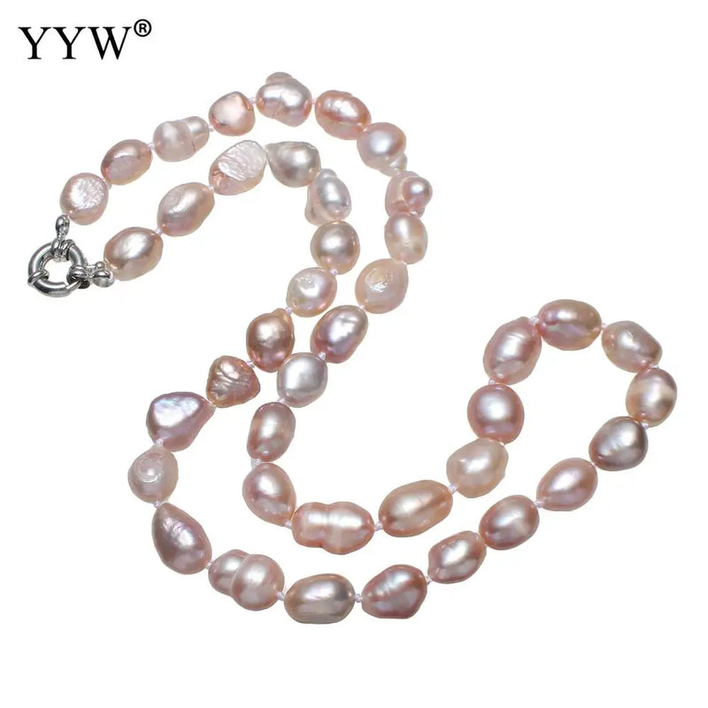 Pink Freshwater Pearl Brass Necklace 19.5 Inch Strand