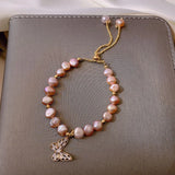 Pink Freshwater Pearl Butterfly Charm Bracelet 14K Filled
