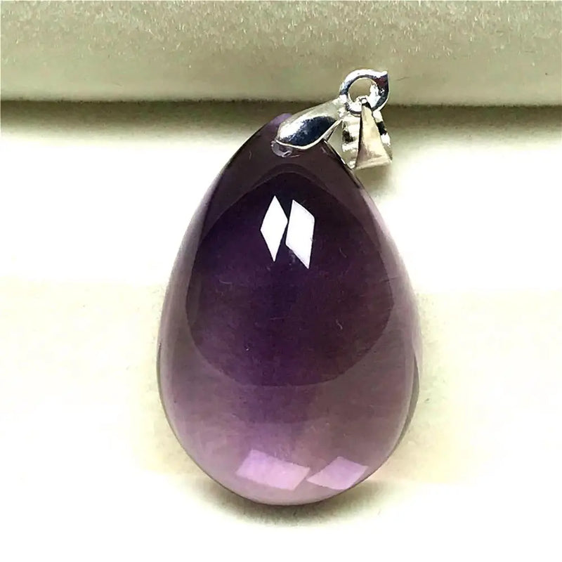 Natural Purple Amethyst Pendant 25x17mm Water Drop Beads Silver Jewelry