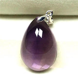 Natural Purple Amethyst Pendant 25x17mm Water Drop Beads Silver Jewelry