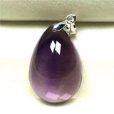 Natural Purple Amethyst Pendant 25x17mm Water Drop Beads Silver Jewelry