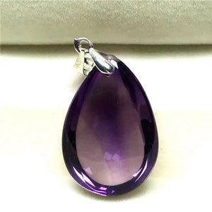 Natural Purple Amethyst Pendant 25x17mm Water Drop Beads Silver Jewelry