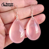 Natural Rose Quartz Dangle Earrings 925 Sterling Silver