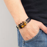 Natural Tiger Eye Bracelet Multilayer Stone Beaded Leather Men Bracelet