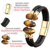 Natural Tiger Eye Bracelet Multilayer Stone Beaded Leather Men Bracelet