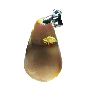 Natural Yellow Amber Pendant Crystal Silver Necklace