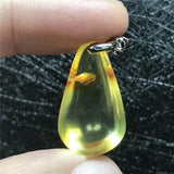 Natural Yellow Amber Pendant Crystal Silver Necklace